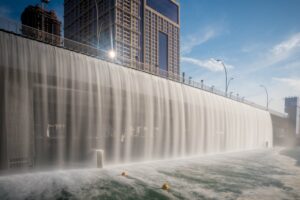 Cascade créé par les équipes de CRYSTAL pour le Water Canal de Dubai, créateurs d'événement.